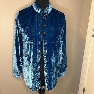 Anthropology  Pilcro Relaxed Velvet Buttondown Shirt- blue XXS